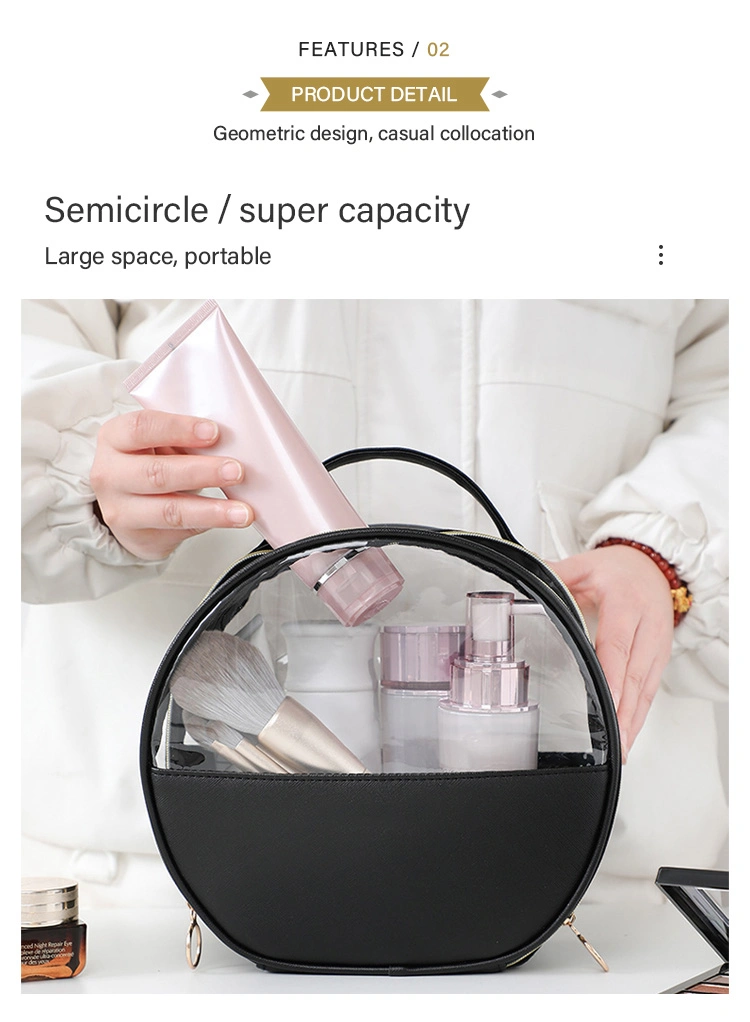 Large Capacity PVC Travel Cosmetic Bag Transparent Semi-Circular Hand Wash Bag