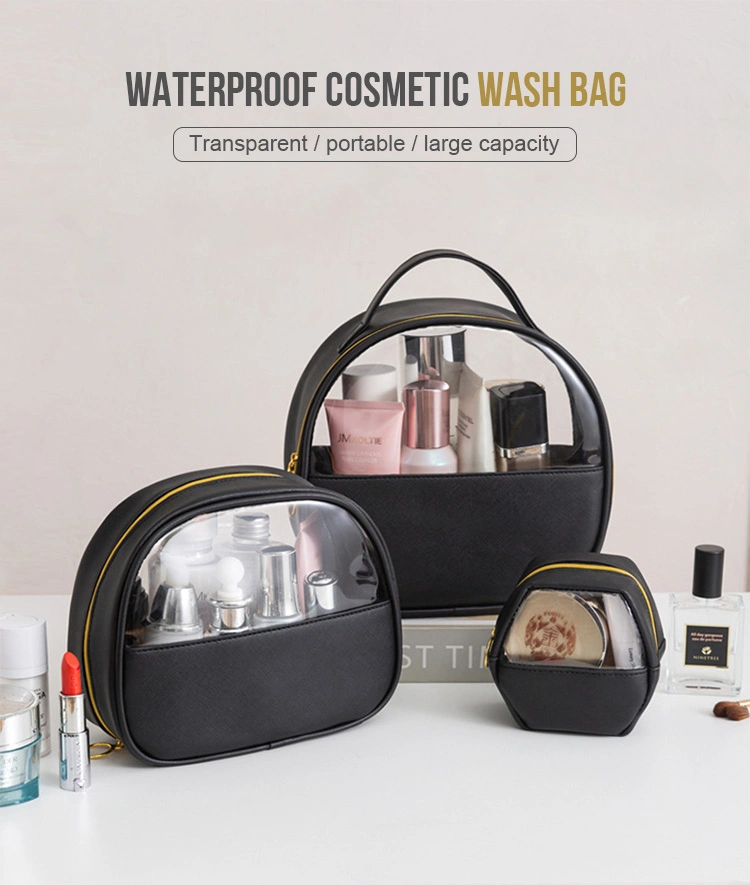 Large Capacity PVC Travel Cosmetic Bag Transparent Semi-Circular Hand Wash Bag